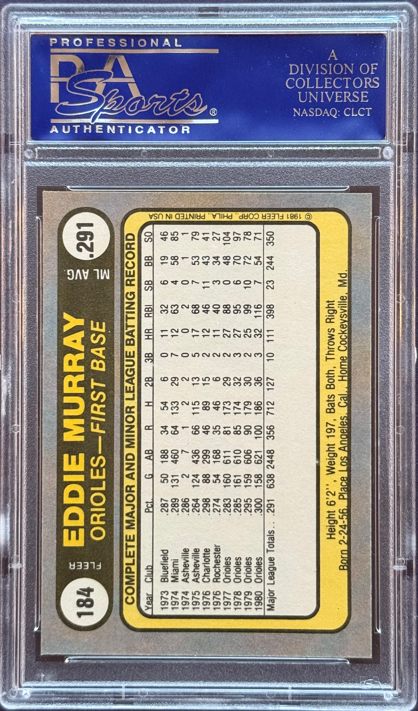 1981 Fleer Eddie Murray #184 PSA 10