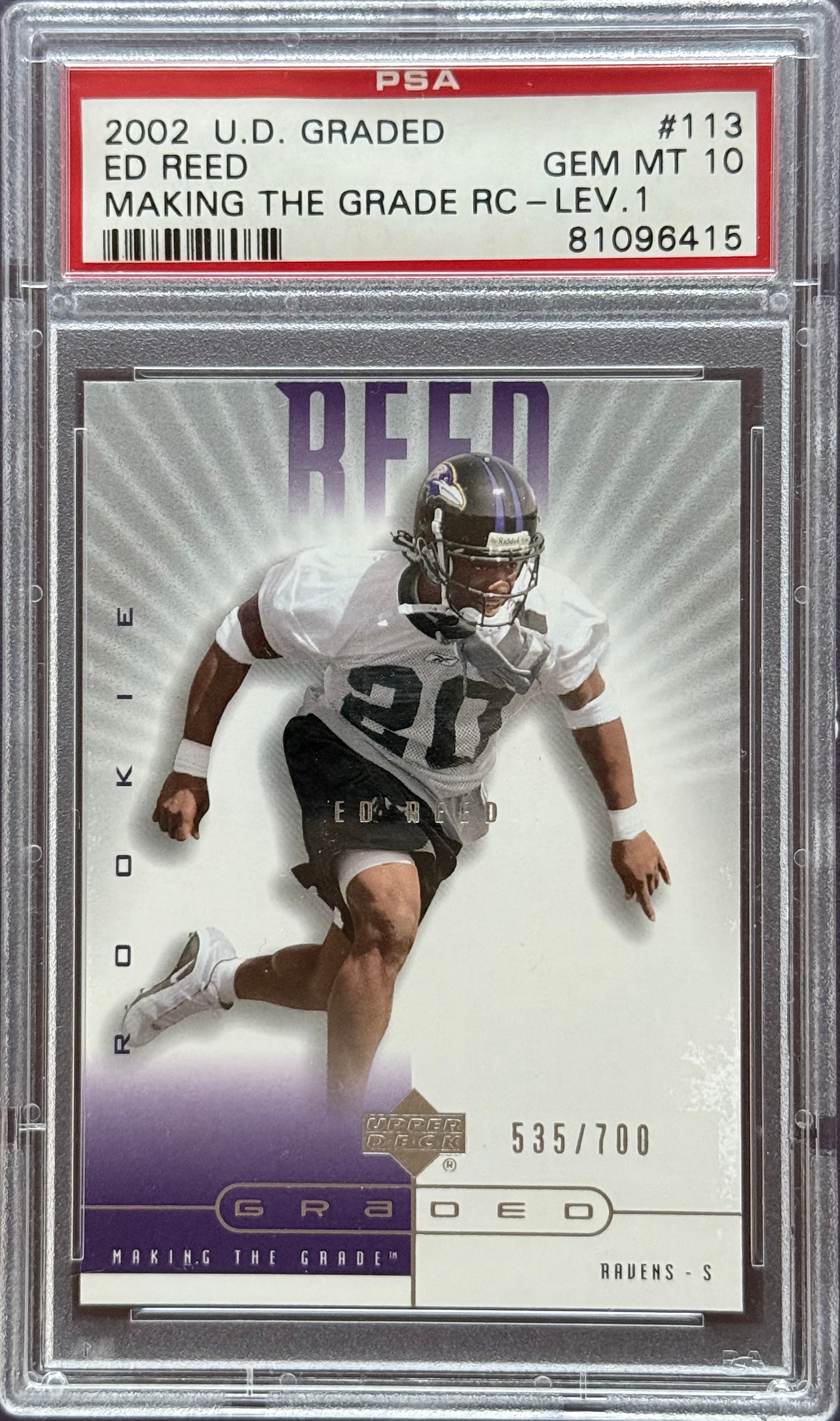 2002 U.D. Graded Ed Reed #113 PSA 10