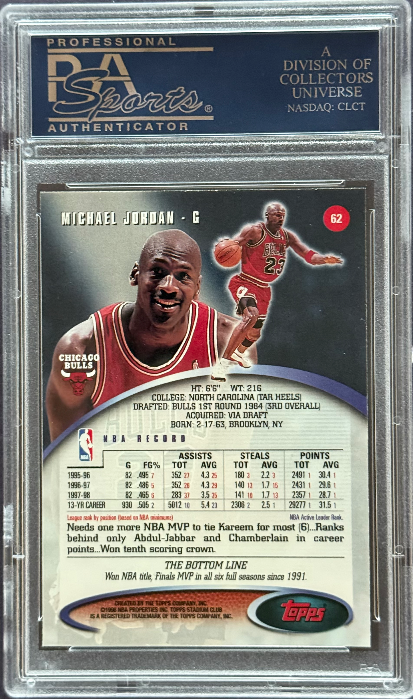 1998 Stadium Club Michael Jordan #62 PSA 10