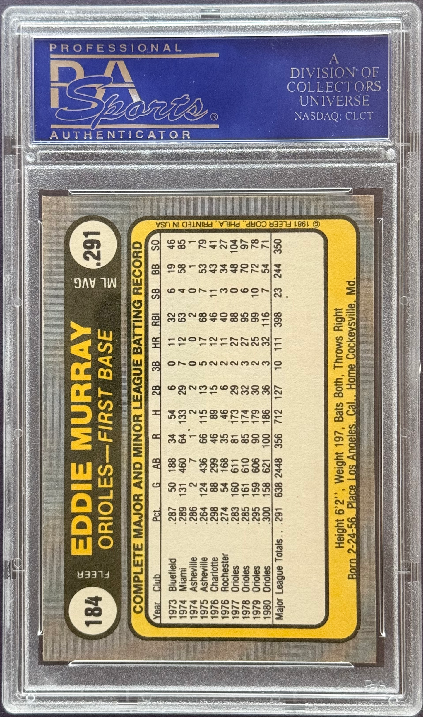 1981 Fleer Eddie Murray #184 PSA 10