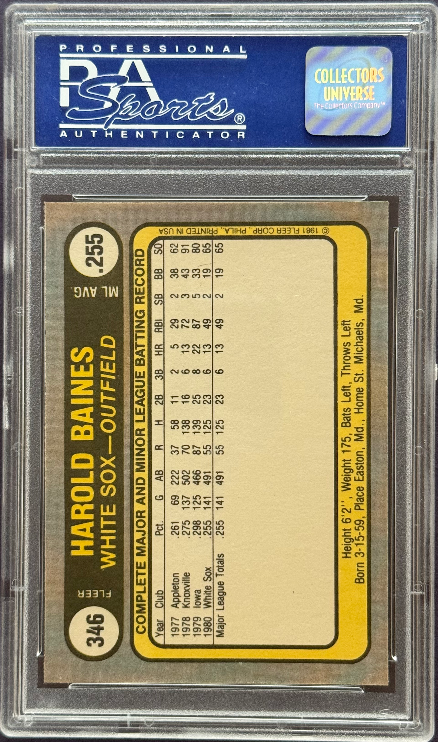 1981 Fleer Harold Baines #346 PSA 10