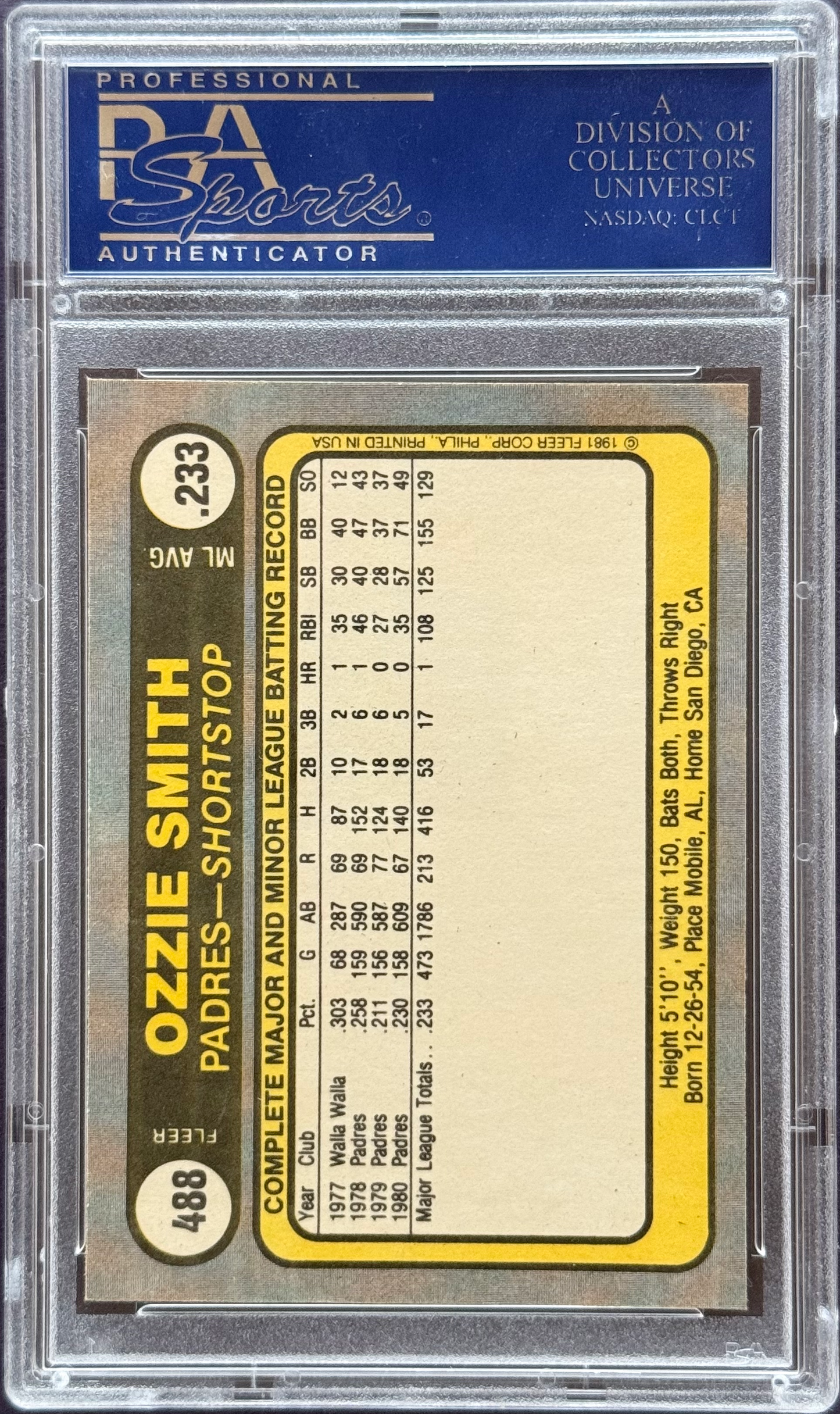 1981 Fleer Ozzie Smith #488 PSA 10