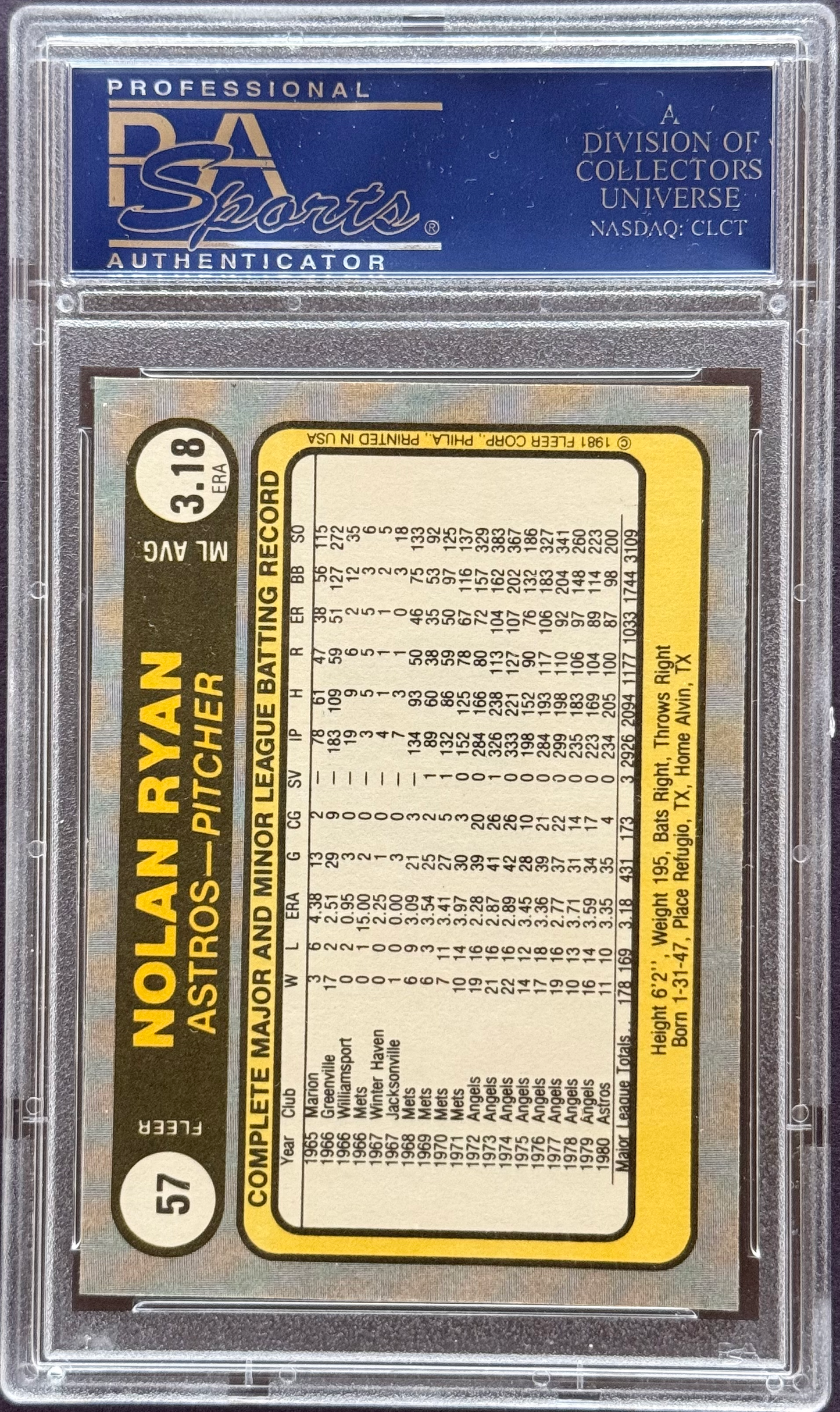 1981 Fleer Nolan Ryan #57 PSA 10