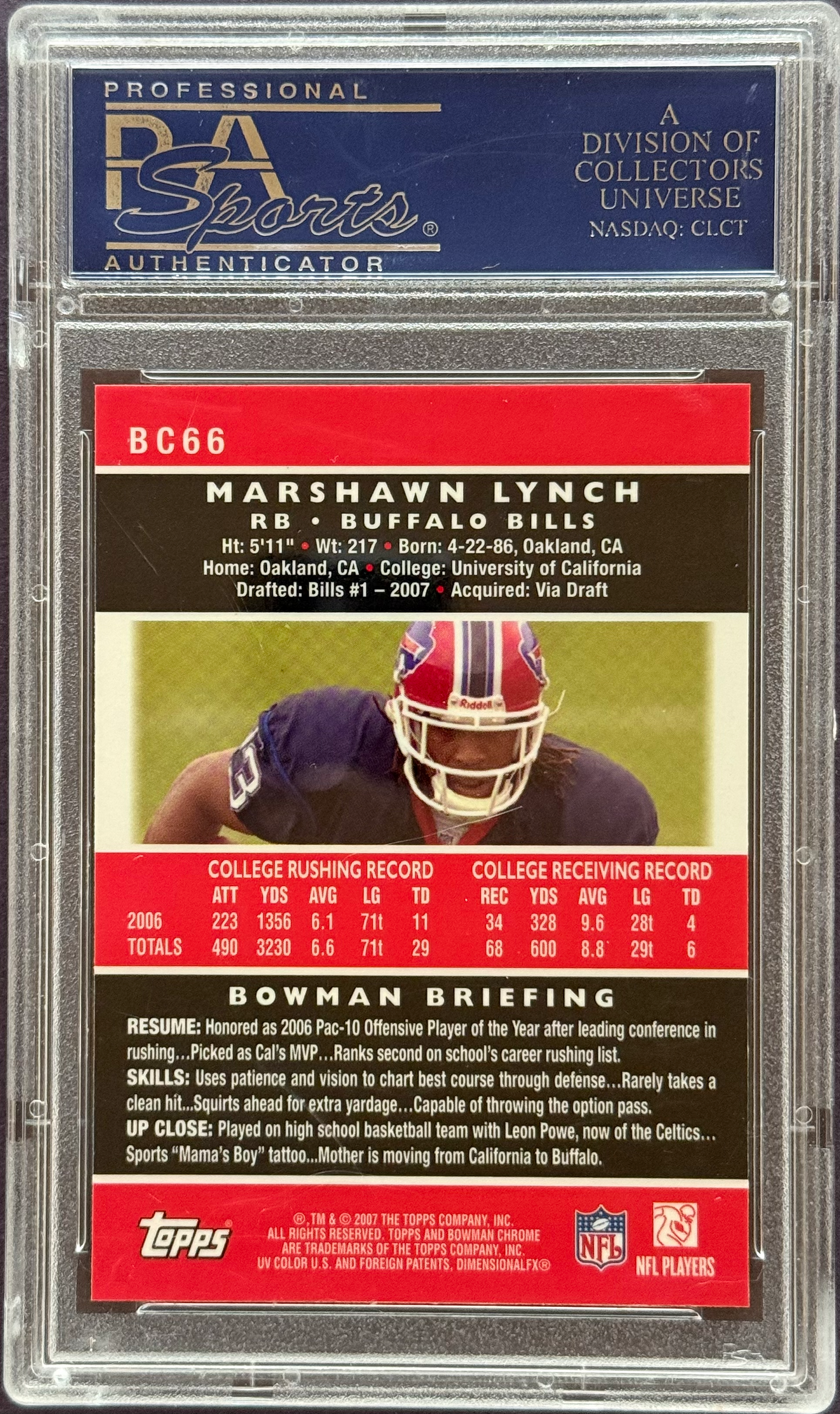 2007 Bowman Chrome Marshawn Lynch #BC66 PSA 10