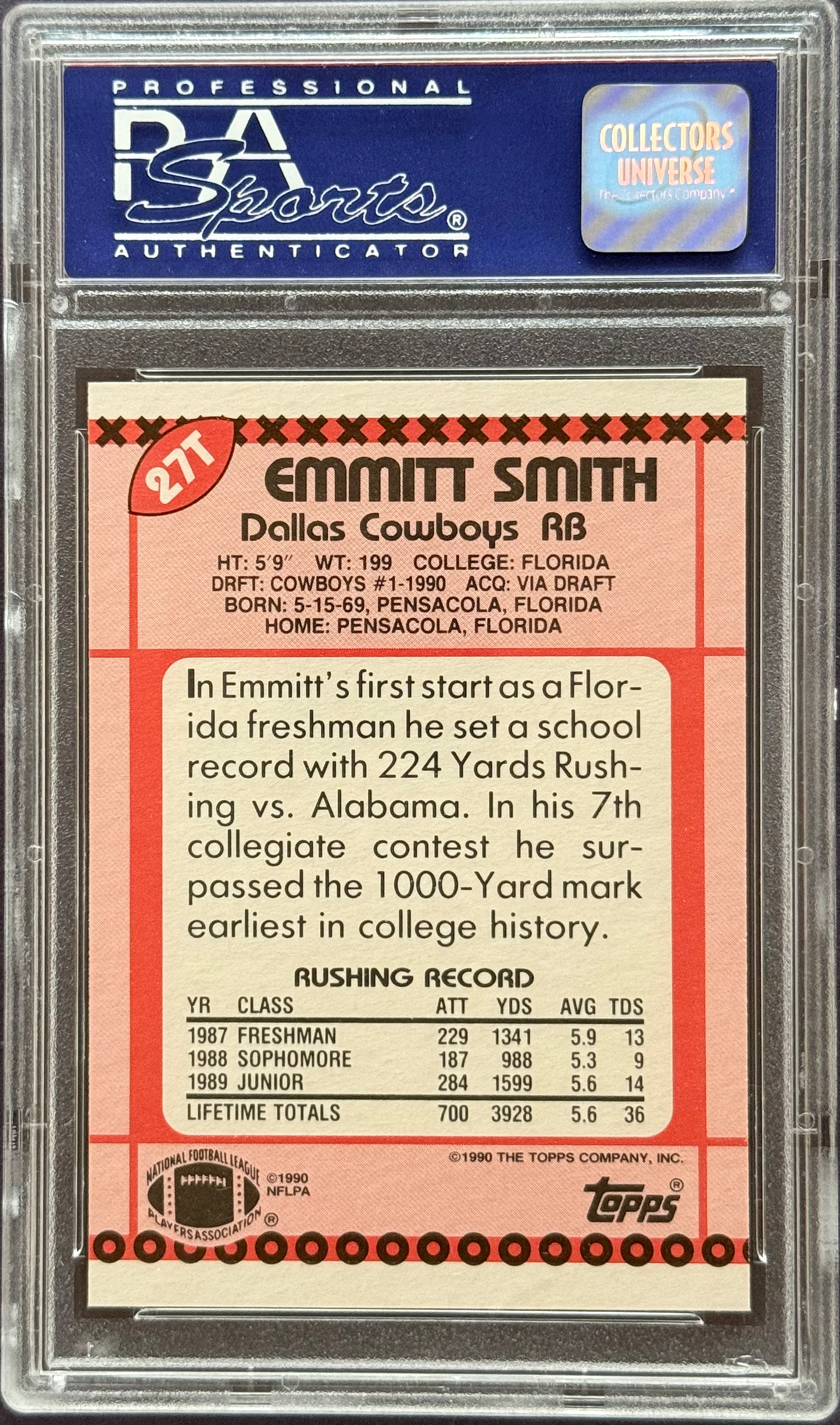 1990 Topps Traded Emmitt Smith #27T PSA 10