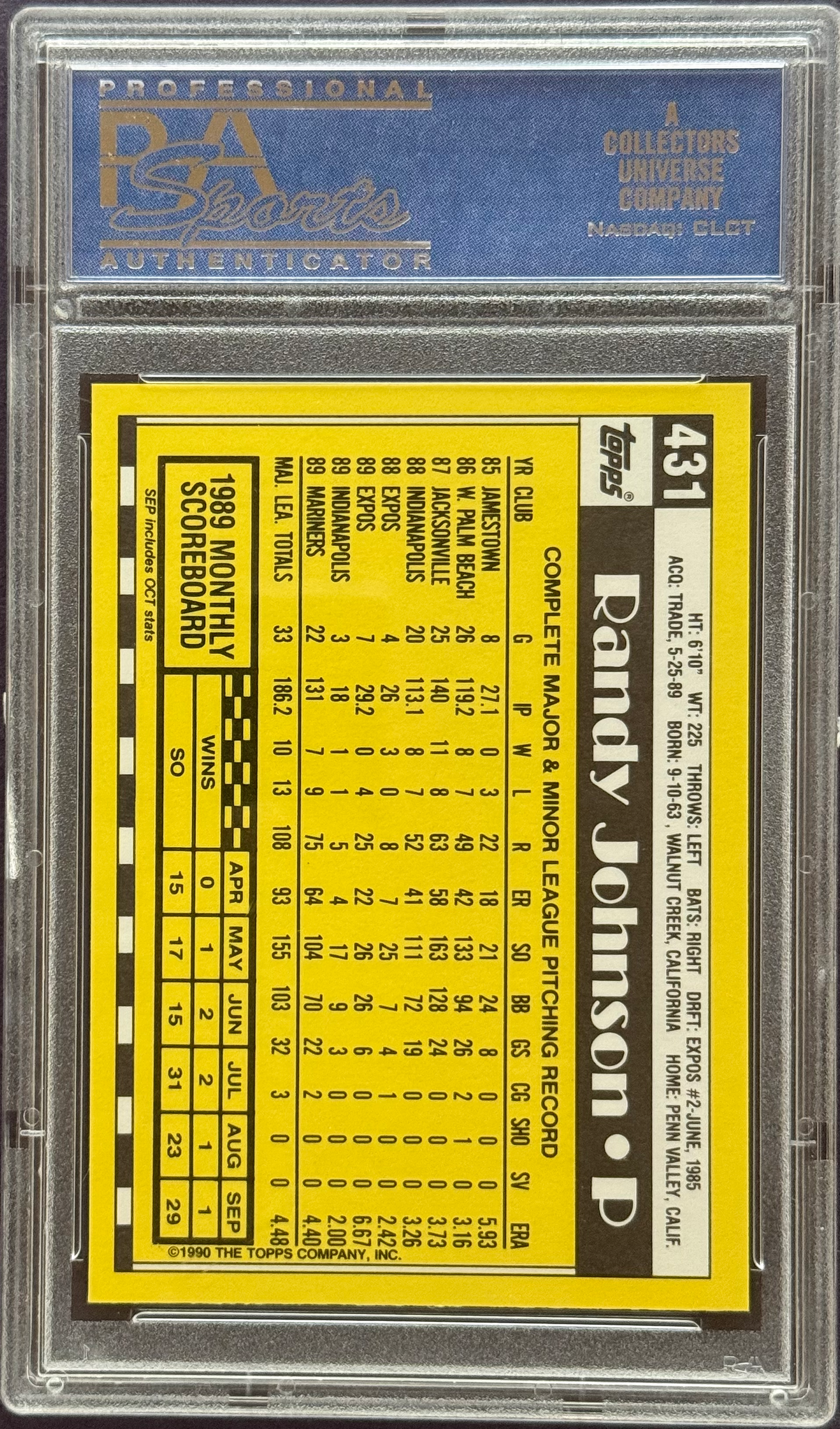 1990 Topps Tiffany Randy Johnson #431 PSA 10