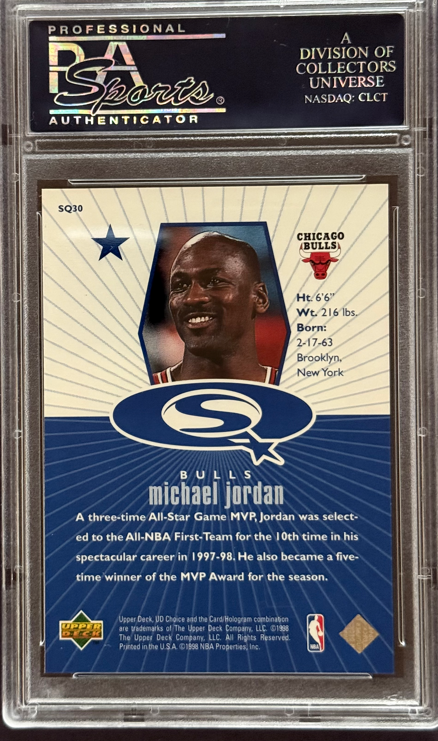 1998 UD Choice Michael Jordan Starquest - Blue #SQ30 PSA 10