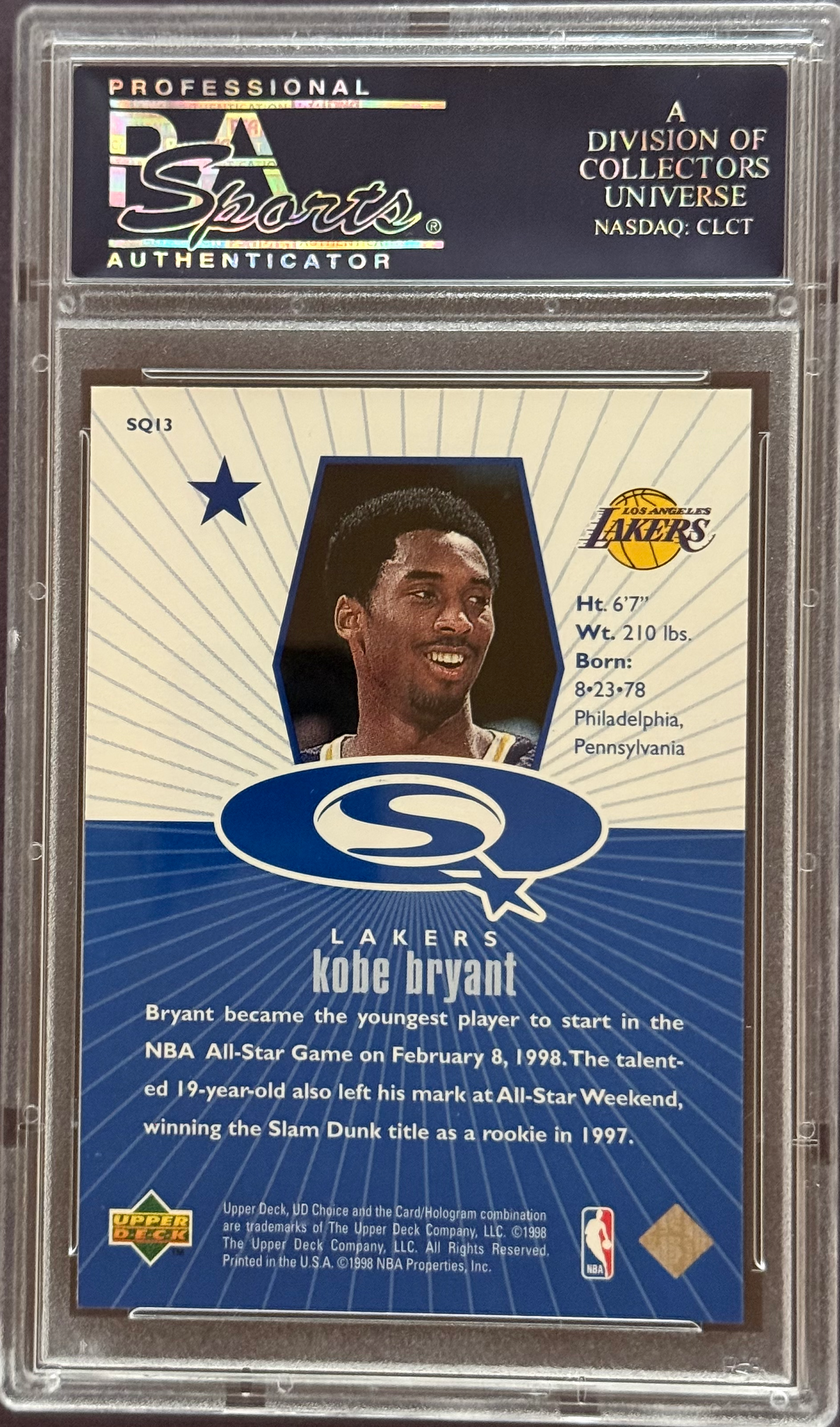 1998 UD Choice Kobe Bryant Starquest - Blue #SQ13 PSA 10